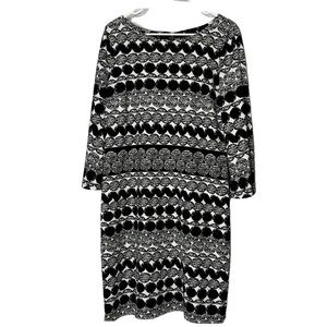 ILE New York Long Sleeve Shift Dress, Size 12, Black & Winter White